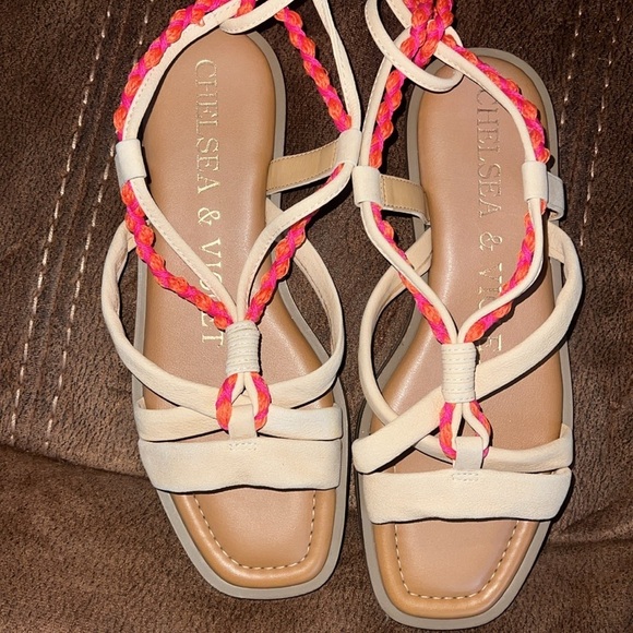 Chelsea & Violet Dahlia Leather Ankle Wrap Lace Up Strappy Sandals - Picture 2 of 4